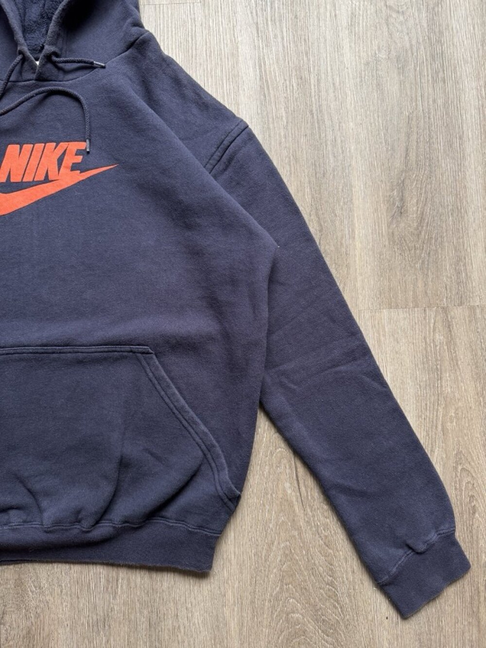 Rare Vintage Y2K Nike Swoosh Spell Out Navy Blue Hoodie XL Grey Tag Sports Hype - Picture 5 of 8